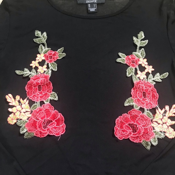 Streetwear Society Black Mesh Embroidered Bodysuit - Picture 3 of 6